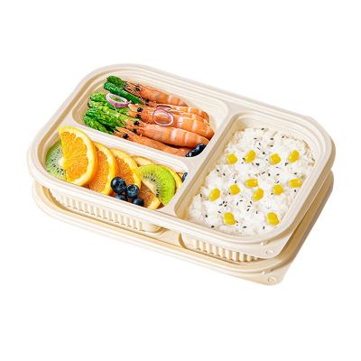 China Environmental Protection Customized Capacity Three Compartments Take Out Plastic Bento Container Containers Biodegradable Food Lunch Box for sale