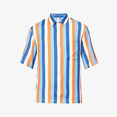 China Custom Men's Summer Breathable White Semi-Cotton 100% Color Striped Shirt for sale