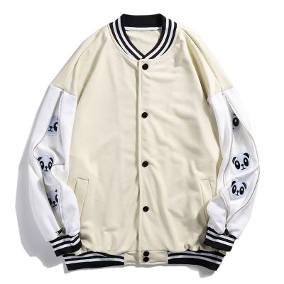 China Breathable White Casual Invisible Fleece Embroidery 100%woof Badge Side Zipper Baseball Jacket for sale