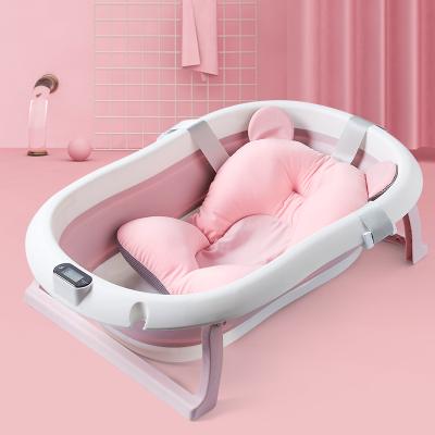 China Thermometers Portable Plastic Foldable Toddler Bathtubs Complete Folding Newborn Infant Bathtub Set Small Child Baby with Thermometer Cushion for sale