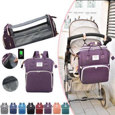 China With Multifunctional Baby Crib Hutch USB Baby Diaper Bag Design Mommy Diaper Backpack Maternity Backpack With USB Charging Port for sale