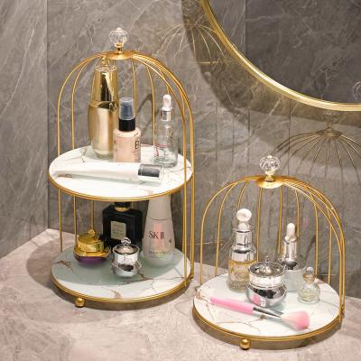 China Single, Double, Half Liveable Marble Cosmetics Holder Storage Metal Birdcage Home Storage and Organization for sale