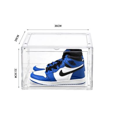 China Full Transparent Storage Box PET Folding Magnetic Sneaker Show Stackable Storage Box Fashion Sports Shoe Box for sale