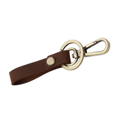 China Top Layer Cowhide Leather Leather Custom Carved Ring Clip Creative Metal Watch Strap Vintage Anti-lost Key Chain Belt Simple Design for sale