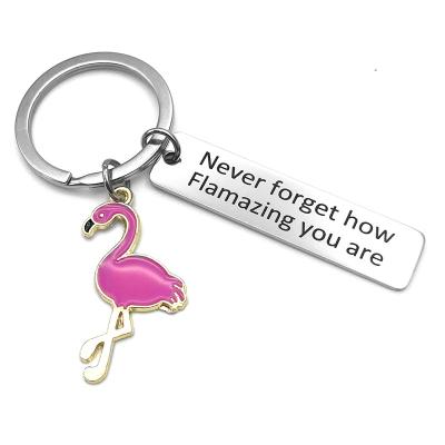 China Modern Stylish Promotional Stainless Steel Metal Gift Flamingo Family Logo Jewelry Gift Animal Lovers Customized Key Chain for sale