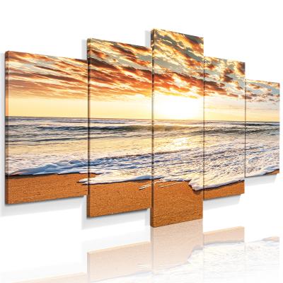 China Modern 5 Panel Modern Seascape Sea Beach Artwork Stretched Canvas Prints For Home Decor for sale