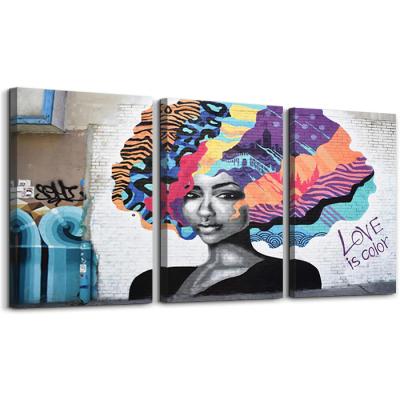 China Modern Street Graffiti Series 3 Panel Giclee Print Gallery Wrap Canvas Wall Art for sale