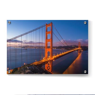 China Frameless Modern HD Custom UV Printing Golden Gate Bridge Glossy Acrylic Photo Glass Wall Art for sale