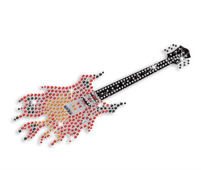 China Cool Flatback Guitar On Fire Glitter Rhinestone Iron On Transfer for sale