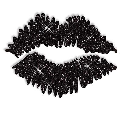 China Flatback Black Glitter Kiss Lip Iron On Transfer Design for sale