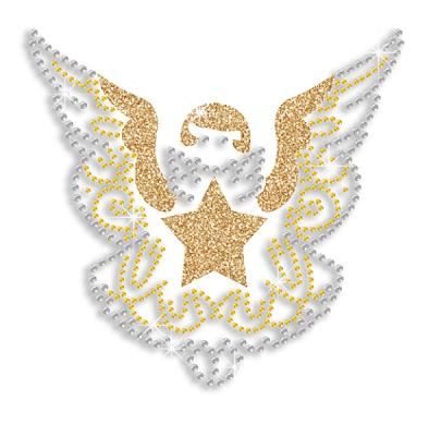 China Cute Flatback Gold Angel Iron-on Glitter Rhinestone Transfer for sale