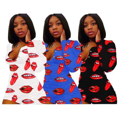 China QUICK DRY overalls with sexy lip printing home overalls for new spring 2021 women European and American home wear 2 piece set for sale