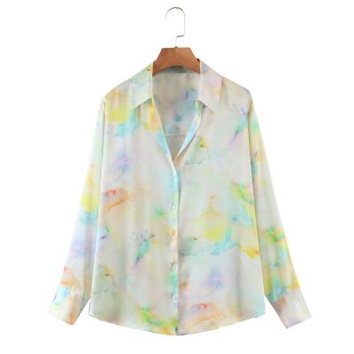 China Fashion Candy Color Link Dye Blouse Women's Anti-pilling Long Sleeve Casual Tops For Fat Woman Silk Blouses For Women for sale