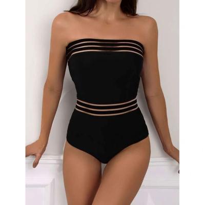 China Swimwear 2021 Wholesale Hot Sale Plus Size Logo Bikini Custom Bathing Suit Contrast Mesh Bandeau One Piece Swimsuit Bathing Wear TW6149 for sale