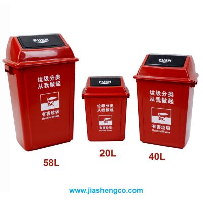 China Sustainable Plastic Garbag Trash Can Push Lid Waste Bin 20L/40L/58L for sale