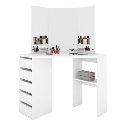 China Modern promotional good quality wooden corner triple mirror dressing table for bedroom for sale