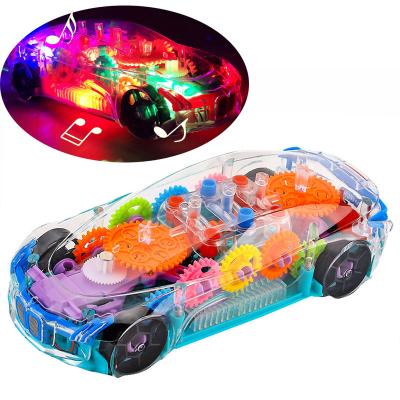 China Plastic Concept Racing Toy Transparent Car For Kids With 4D LED Lights And Sounds Logo Battery Operated Auto Bump And Go Car for sale