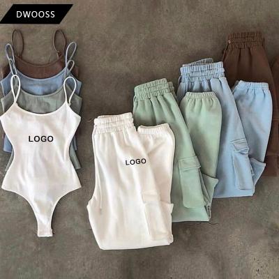 China Anti-pilling 2022 New Arrival Design Spring Summer 2 Two-Piece Panties Set Sling Jumper Pants Jogger Sets for sale