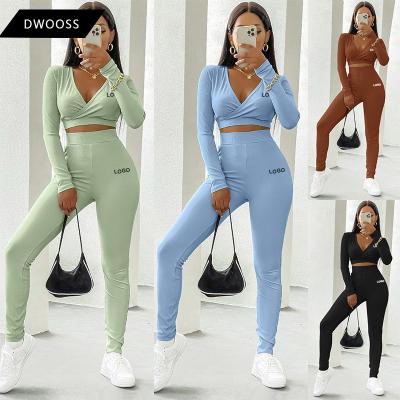 China Anti-pilling Custom Logo 2 Piece Set Women Soild Color 2 Piece Sports Set Women for sale