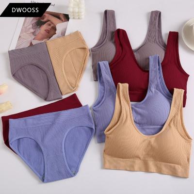 China Wholesale Low Waist Women's One Piece Underwear Sets Soild Rib Seamless Custom Women Underwear Thong Bra Sets for sale