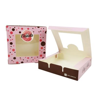 China Recyclable Fancy White Card Design CMYK Printing Donut Food Paper Packaging Box With Window for sale