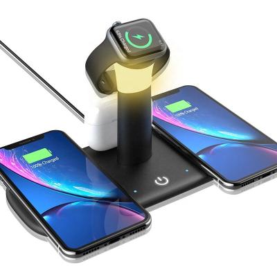 China 5 in 1 Dropshipping Wireless Charging Fast Wireless Charging Station 5 in 1 USB LED Wireless Lamp Charger Wireless Charger for sale