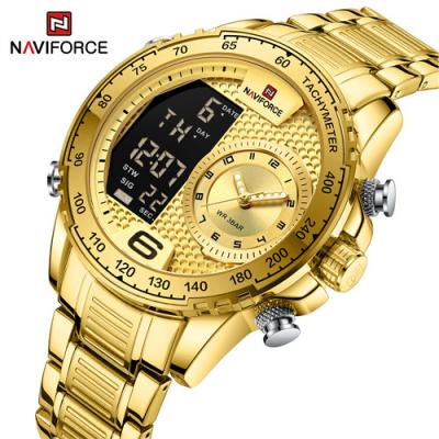 China GG brand luminous watch military watch NAVIFORCE 9199 men's wrist gold luxury stainless steel quartz big for men's relogio masculino for sale