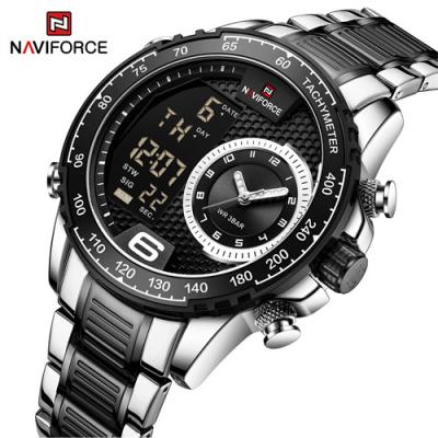 China Luxury Chronograph NAVIFORCE 9199 SB Brand Quartz Led Luminous Stainless Steel Multifunction Wristwatches Dual Display Military Male Clock for sale