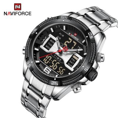 China Mens Luxury Wrist Watch Stainless Steel SB Brand Chronograph NAVIFORCE 9201 Chronograph Wristwatch Military Waterproof LCD Digital Male Clock for sale