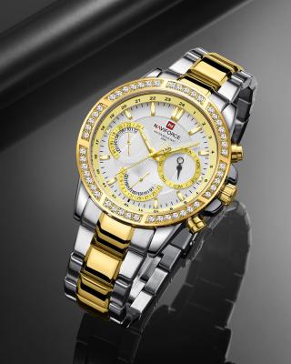 China NAVIFORCE 9196 SGW Chronograph brand luxury gold watches men's gold quartz stainless steel male wristwatch men strap luminous clock for sale