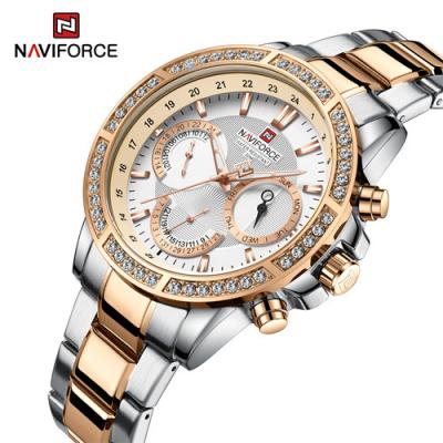 China NAVIFORCE 9196 SRGW Brand Chronograph Brand Luxury Gold Men's Watches Large Waterproof Man Stainless Steel Gold Male Wristwatch for sale