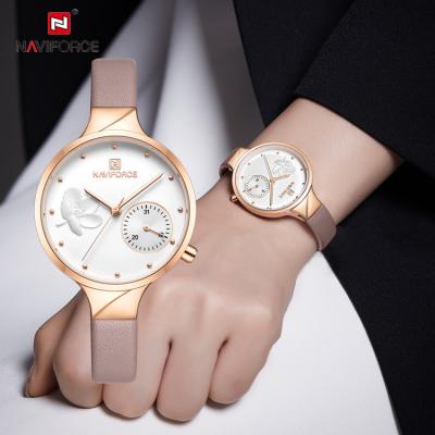 China Automatic Date NAVIFORCE 5001 RGWPG Women Leather Strap Watches Quartz Casual Waterproof Wristwatches Custom Logo for sale