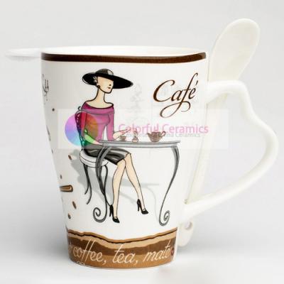 China fashion decal 350ml ceramic mug with spoon custom printed mugs пить кофе for sale