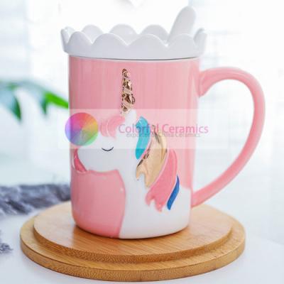 China wholesale 370ml ceramic mug with lid dolomite household cute coffee mugs breakfast ware unicorn mug coffee cups milk mug for sale