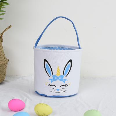 China Wholesale 2022 Cotton Kids Polka Dot Fabric Egg Candy Bucket Stocked Easter Bunny Basket Soft Bag for sale