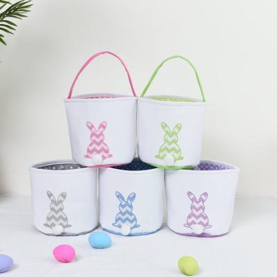 China Wholesale Hemp Easter Bunny Plush Tote Bag Easter Egg Basket Gingham Canvas Easter Baskets for sale