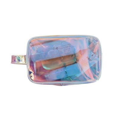 China Fashion hologram pink transparent tpu cosmetic bag with zipper travel makeup bag for sale