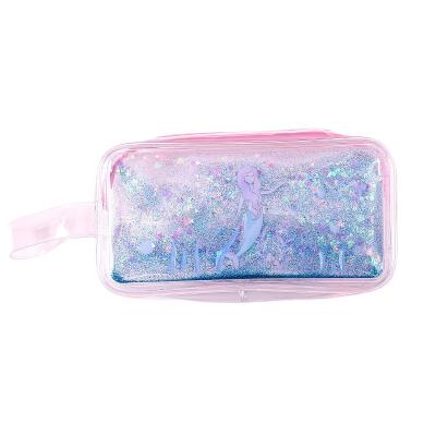 China Schools & Office Custom Quicksand Mermaid Girls Soft Glitter Pouch Transparent PVC Plastic Pencil Filter Frame for sale