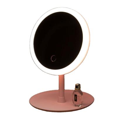 China Customized Logo USB Available Lighted Makeup Table Makeup Vanity Mirror With LED Light for sale