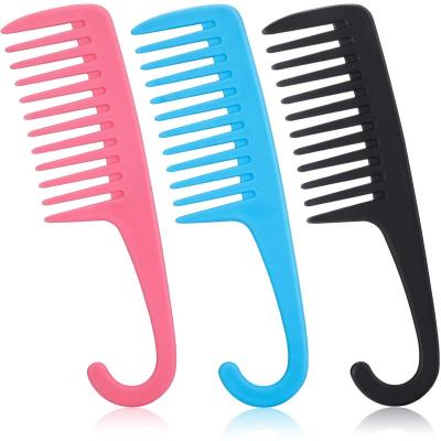 China home & living room & Custom Plastic Resin Hairdresser Resin Detangle Curly Tooth Shower Hair Braiding Comb Wide Curly Braiding Comb Set With Hook Logo for sale