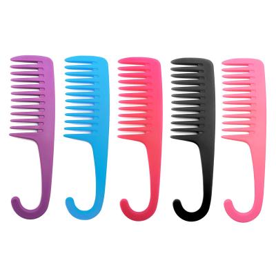 China home & living room & Custom Hairdresser Plastic Resin Hairdresser Braiding Curly Detangle Wide Tooth Shower Hair Comb Set With Hook Logo for sale