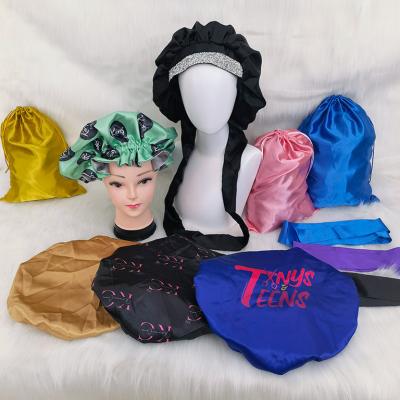 China Long Verified Kids Braid Mommy and Me Women's Custom Designer Logo Baby Hood Satin Hair Hood Sleep Hat and Satin Hair Silk Wraps for sale