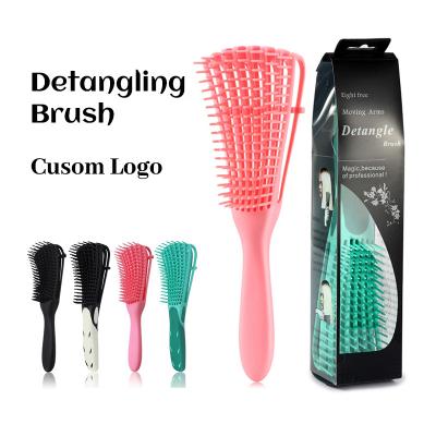 China Fast Shipping Pink Curly Bristle Custom Hair Comb and Brush Detangler Detangling Hair Brush Set for Women Hair Makers for sale