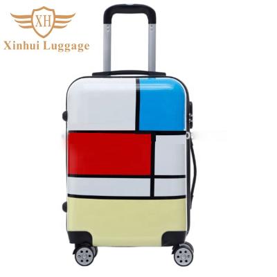 China Custom Made ABS+PC Luggage Printed Suitcase Travel Airport OEM Luggage for sale