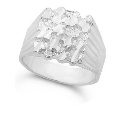 China Vintage Large Solid .925 Sterling Silver Men's Square Chunky Silver Nugget Ring for sale