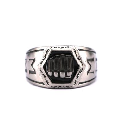 China Trendy Mens Jewelry 316l Stainless Steel Muttahida Majlis-e-Amal Black Fist Bossy Ring for sale