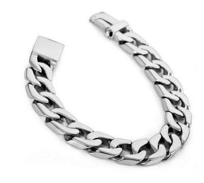 China Fashion Mens 7-12 Stainless Steel Bracelet Heavy Cuban Chain Or Custom Made (Silver) for sale