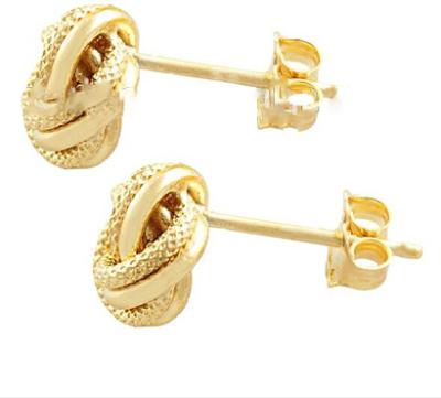 China Cute 10k Yellow Gold Textured Love Knot Earrings for sale