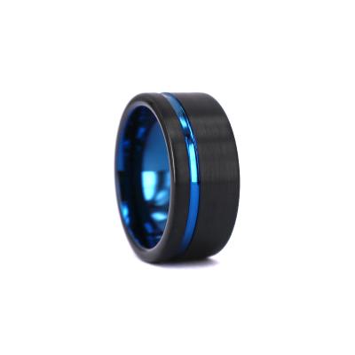 China 10MM Matte Finish Black Blue Tungsten Casual/Sport Ring For Men Blue Tungsten Carbide Wedding Band for sale