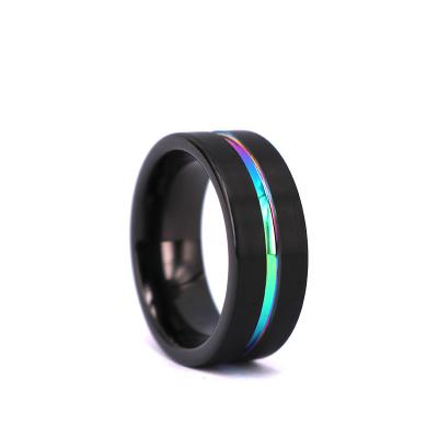 China Casual/Sporty Men's Black Tungsten Wedding Band, Rainbow Colored Tungsten Ring, Gay Tungsten Wedding Ring for sale